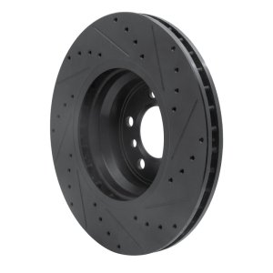 BMW 745Li Brake Rotor (1) - Front Left - R1 Concepts - Drilled & Slotted - Black - `02-`08